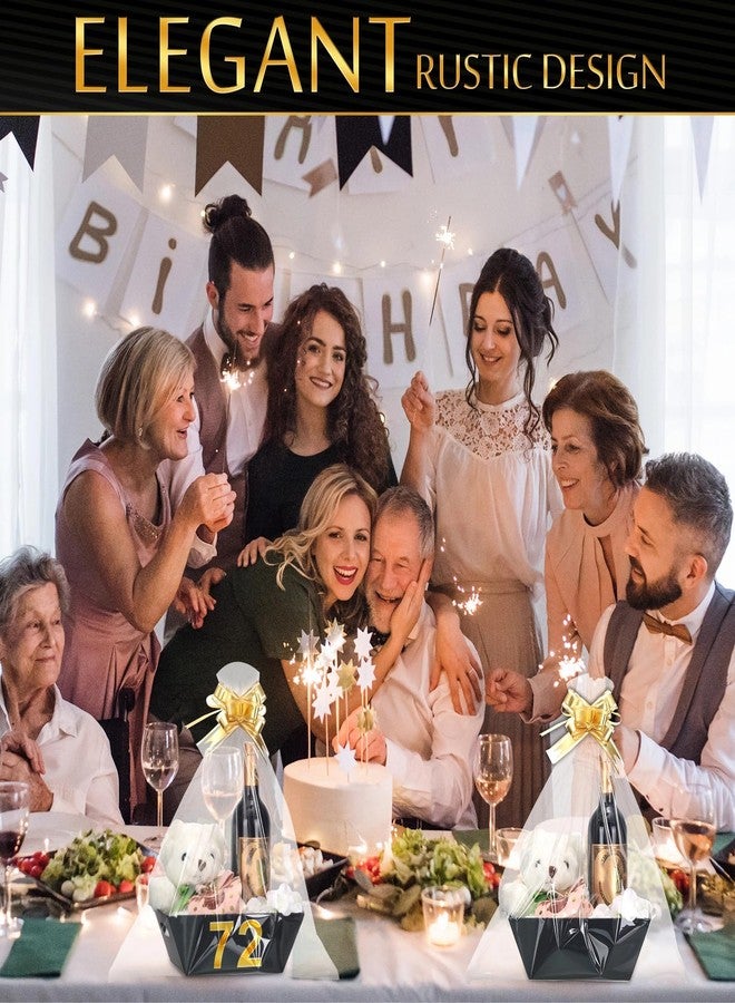 Thenshop سلة هدايا فارغة من Thenshop مكونة من 44 قطعة، تتضمن 12 صينية كرتونية، و12 كيس بلاستيكي، و20 ربطة سحب، مناسبة لأعياد الميلاد، والخريف، والهالوين، وأعياد الميلاد، وحفلات الزفاف، وتغليف الهدايا بنفسك (لون أسود سادة). - Image 5